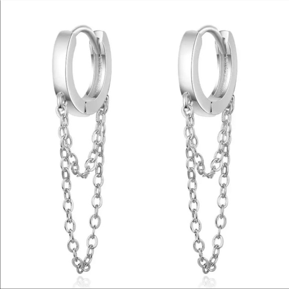 NEW 925 STERLING SILVER CHAIN HOOP EARRINGS, WONDERFUL EARRINGS, WOW EARRINGS - Picture 3 of 5